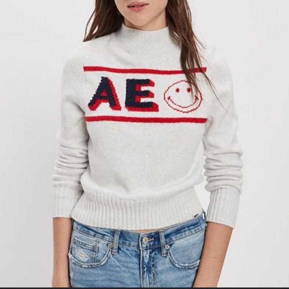 American Eagle Smiley Mock Neck Sweater Women’s M Medium New NWT